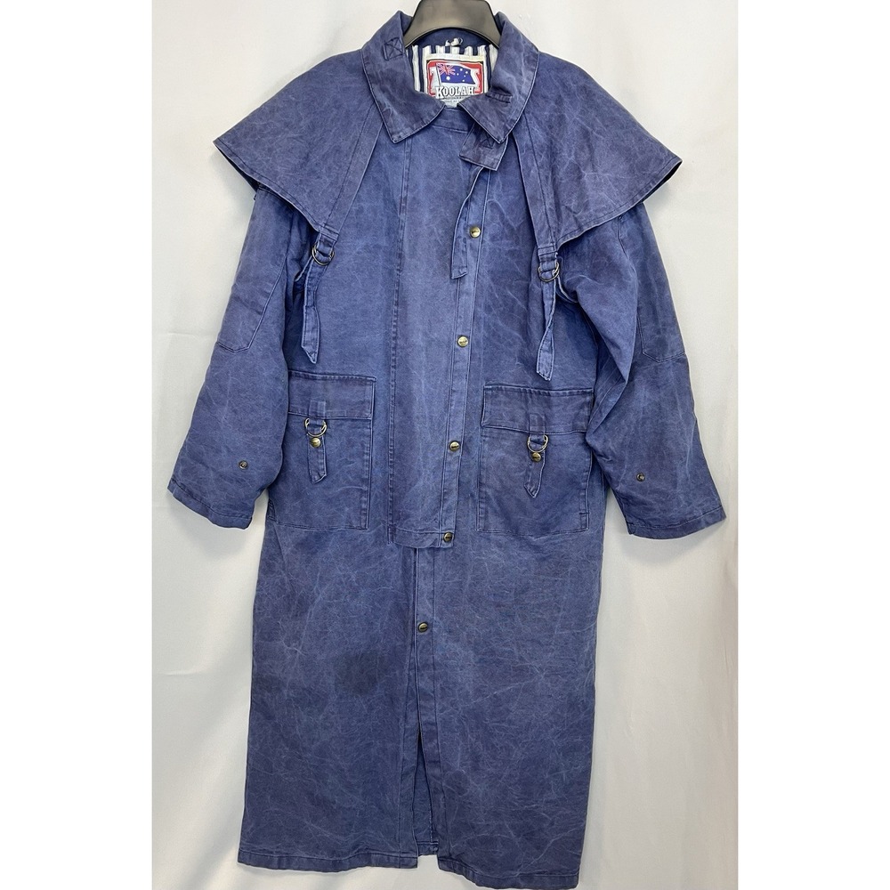 Vtg Koolah Men's S/ P  Cotton Canvas Duster Jacket Trench Coat Blue Canada